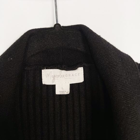 Magnolia Grace Large L Black Sleeveless Cardigan Sweater Drape Open Front Ribbed - Picture 6 of 8